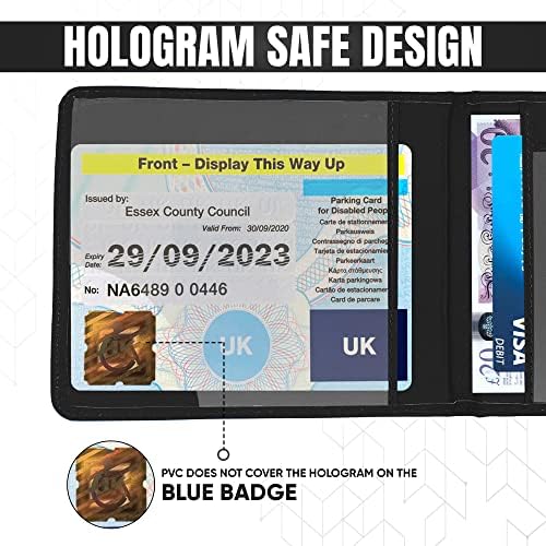 Disabled Blue Badge & Timer Holder Wallet PU Leather Protector Disability Parking Permit Discreet Cover Hologram Safe with 2X Disabled Stickers Included (Black)