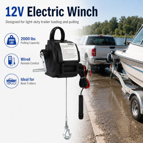 PLITEDDE 2000 lbs Electric Trailer Winch