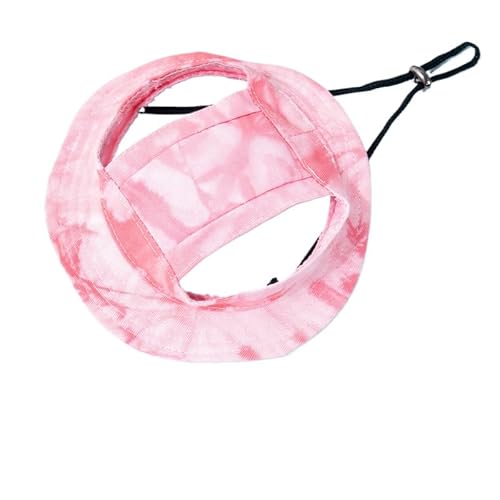 Dog Cat Sunshade Anti-strangle Hat Exposed Ears Adjustable Rope Buckle Bucket Hat Pet Supplies (L,Pink)