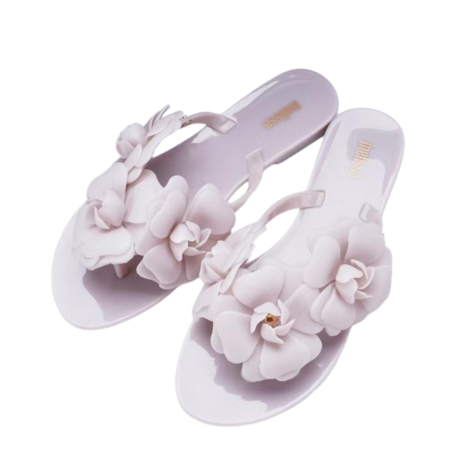 Sandales d'été plates antidérapantes avec fleur camélia nude