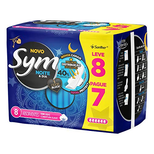 Sym Absorvente Noite e Dia Cobertura, Branco, Pacote de 8
