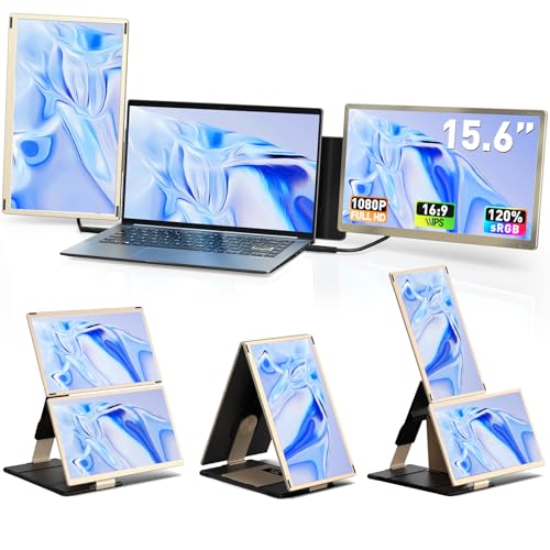 Image of LOSC 15.6 inch Laptop Screen Extender, Triple Portable Monitor with FHD 1080P IPS Display, 120% sRGB, 235 Rotation and Plug and Play Setup for 13-17.3 inch Mac, Windows & ChromeOS Laptops