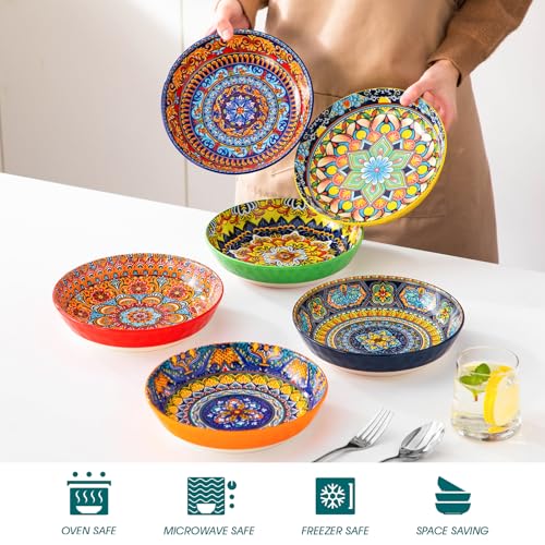 vancasso KRVI Pasta Bowls, 32 oz/960 ml Porcelain Salad Bowls Set of 6, Large Corlorful Serving Bowl for Kitchen, Dishwasher & Microwave Safe Soup Bowl Set, Pasta Plates - Image 5