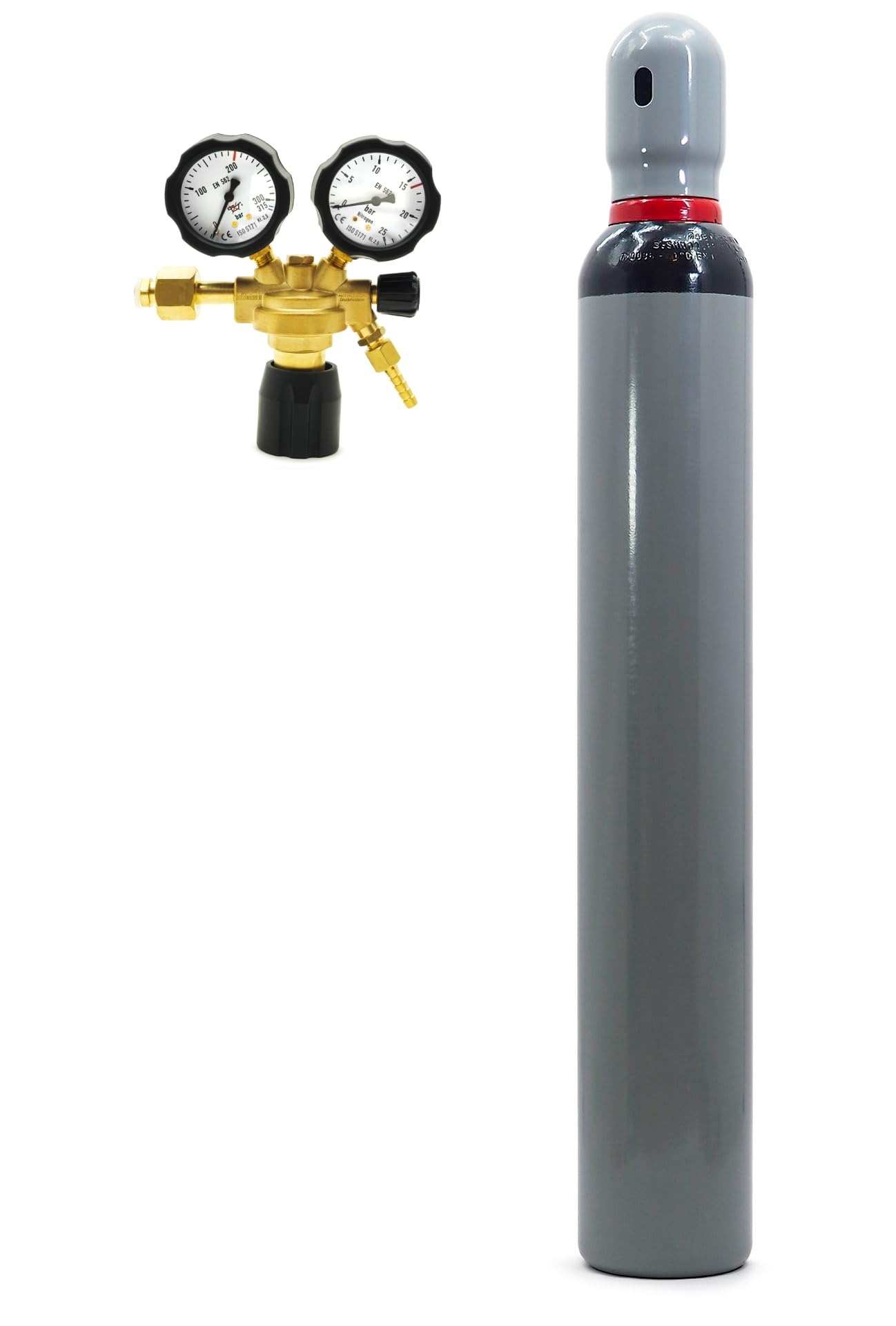 Bombola Gas Azoto Idrogeno 10 Litri 2m3 per Condizionatori Rilevazione Perdite + Riduttore 16 bar