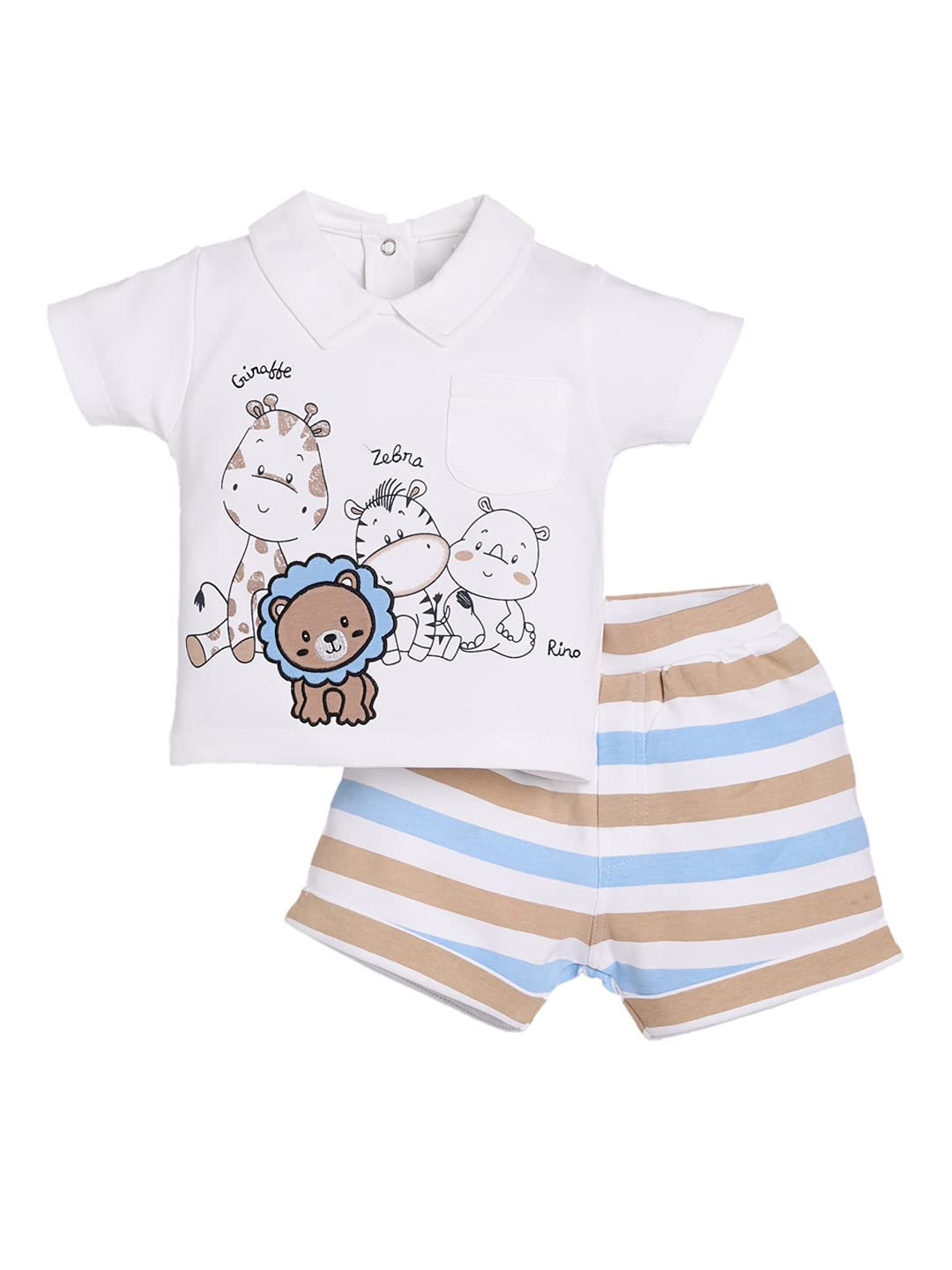 100% Pure Cotton T-shirt and Shorts Set for Baby Boys, BEIGE, 18 Months-24 Months