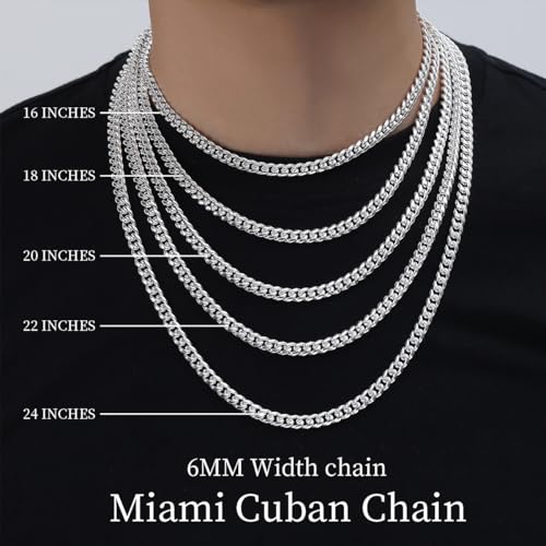 6mm Cuban Link Chain for Men & Women - 316L Stainless Steel Silver Plated & 925 Sterling Silver Filled Necklace - 16/18/20/22/24 Inch Size Selection2