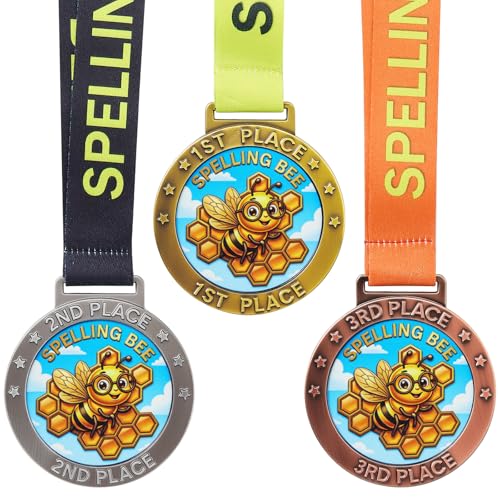Loetere 2.8 in Award Medal 1st 2nd 3rd Place Trophy with Ribbon Large Gold Silver Bronze for Tournaments Field Games Family(3 Pcs Spelling Bee)