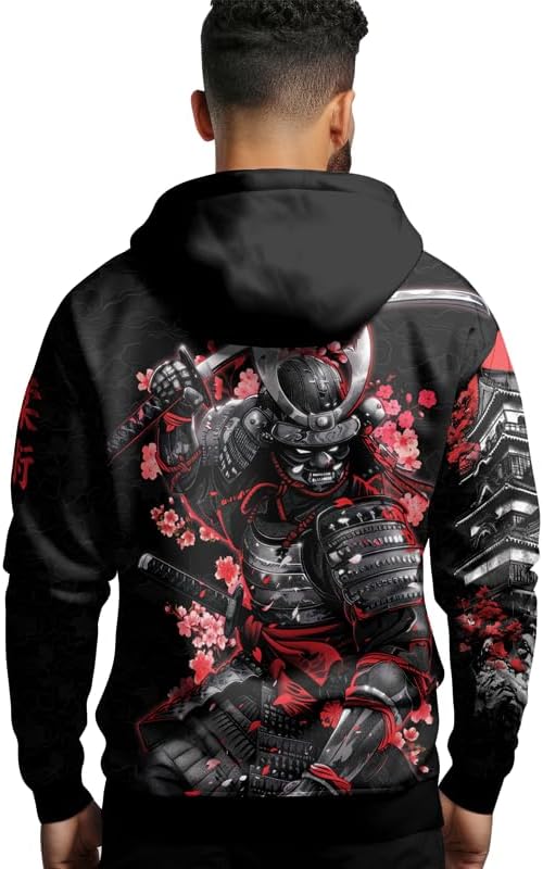 Samurai Mens Hooded Sweatshirt 3D Printed Graphic Pullover Streetwear Hoodies for Men and Women