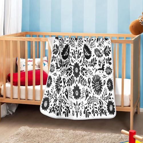 Kigai White Black Flowers Baby Blanket for Boys Girls Swaddle Blankets Soft Cozy Receiving Blanket Nursery Crib Blankets for Toddler Newborn, 30 x 40 Inch 6