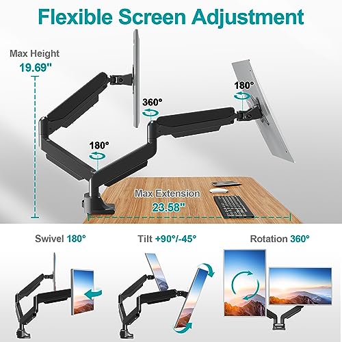 Image of MOUNT PRO Dual Monitor Stand for Max 43 Inch Ultrawide Computer Screen, Premium Aluminum Heavy Duty Monitor Arm Holds 6.6lbs to 33lbs, Gas Spring Full Motion Display Desk Stand, VESA Mount