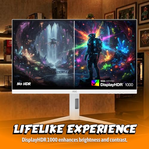 Image of AOC 27 Inch Gaming Monitor QHD 320Hz Mini-LED HDR1000, White, Q27G4SLM /WS | 2560x1440 Computer Monitor, 1ms GtG, HDMI 2.1, DP 1.4, Height Adjustable Stand, Earphone Out, VESA Mount, Console Ready