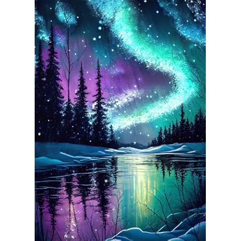 DIYCYCY Aurora Landscape Diamond Art Kits for Adults,DIY 5D Diamond Painting Kits for Beginners,Round Full Drill Diamond Dots Paintings Picture Gem Art Craft for Home Wall Art Decor Gifts 12x16inch Cover