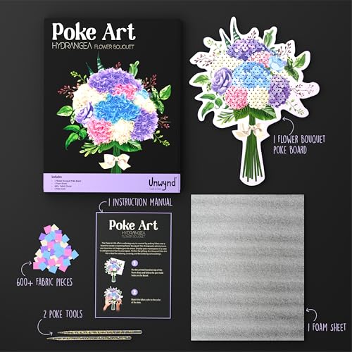 Image of Unwynd Poke Art Hydrangea Flower Bouquet Kit for Adults, Women and Teens