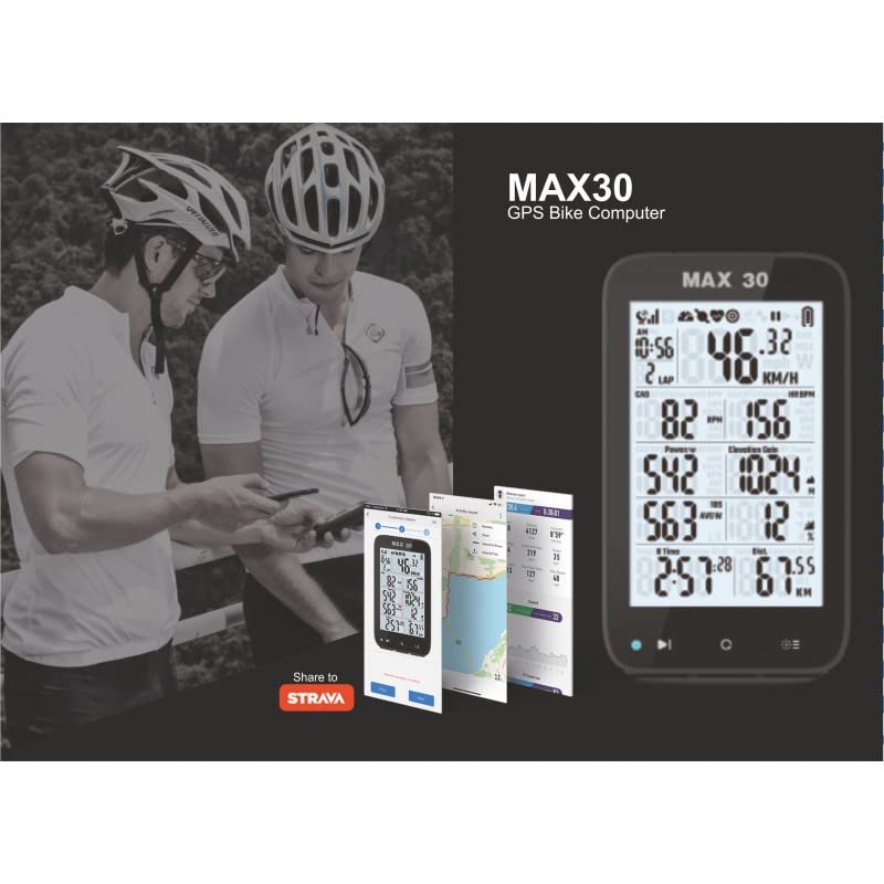 SHANREN Komputer rowerowy Max 30, Ant+ BLT 4.0 Miernik rowerowy GPS z kontrolą tylnym światłem 3' Serwis za pośrednictwem aplikacji