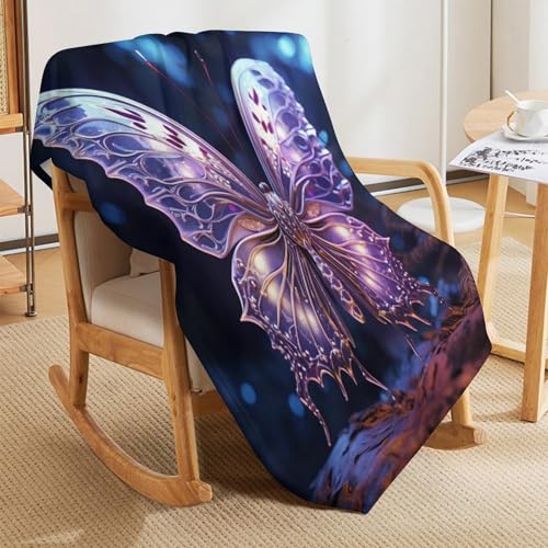 Plaid couverture polaire papillon 100x130cm légère et chaude pour lit