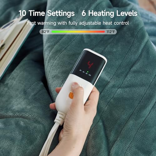 GOTCOZY Heated Blanket - Queen Size Electric Blanket with Dual Controller, 6 Heating Levels & 10 Hour Auto Off, ETL Certified (84x90 Inch Green)