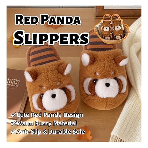 Women's Cute Cartoon Red Panda Plush Slippers - Closed-Toe, Warm Fuzzy Lining, Non-Slip Sole, Cozy for Indoor Home Use2