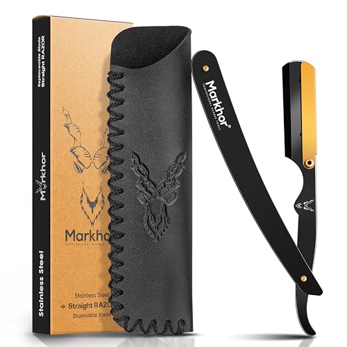 Markhor® Straight Razor for men with Leather Pouch & Replaceable Blades | Single Blade Razor |