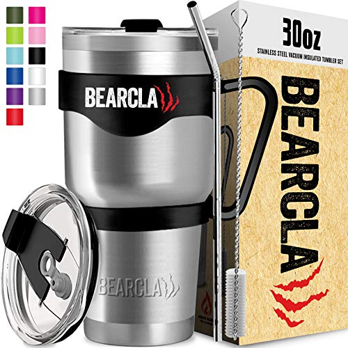 MalloMe Bearclaw Tumbler With Straw - Insulated Stainless Steel Coffee Mug Travel Cup