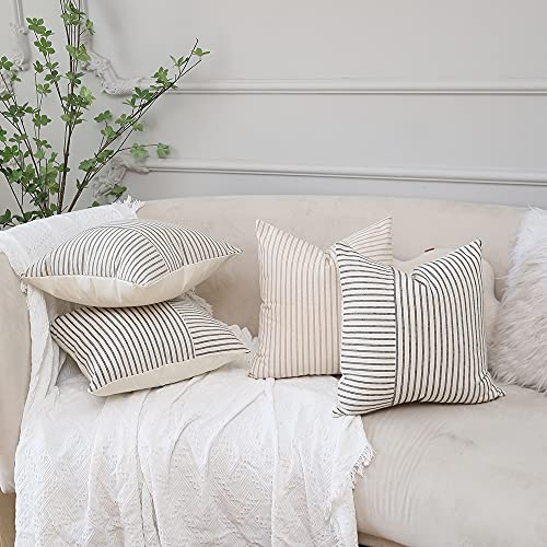 Hckot Grey And Beige Patchwork Farmhouse Throw Pillow Covers 18 X 18 Inch thumb #4