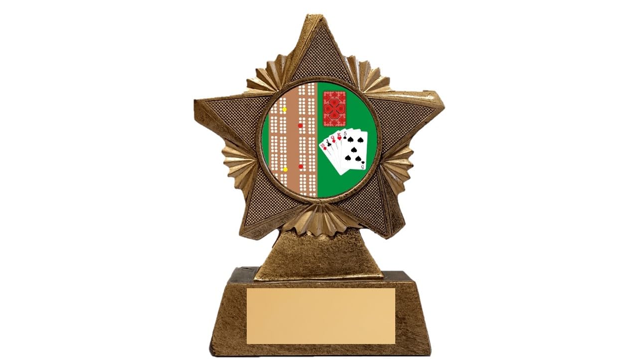 Troshow Antique Gold Cribbage Trophy Award Premier Star 150Mm Heavy Resin Free Engraving -Troshow2-Td