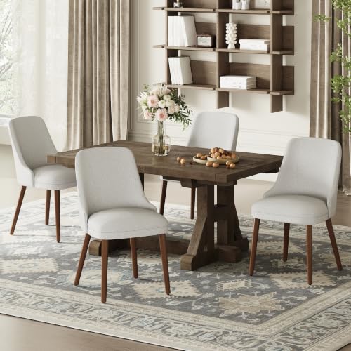Image of MALOL Dining Chairs Set of 4, Upholstered Dining Room Chair with Wood Legs, High-Back Padded Kitchen Chairs for Dining Room /Restaurant /Cafe, Light Grey