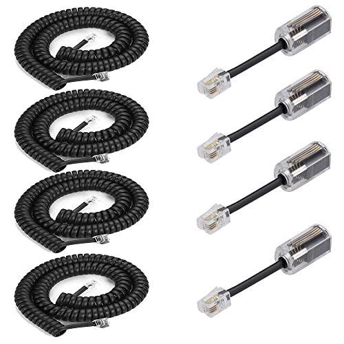 Image of 4Pack 8Ft Uncoiled / 1.4Ft Coiled Telephone Handset Cord with 4 Pack 360 Degree Rotating Landline Cable Detangler Swivel Cord Untangler Telephone Accessory