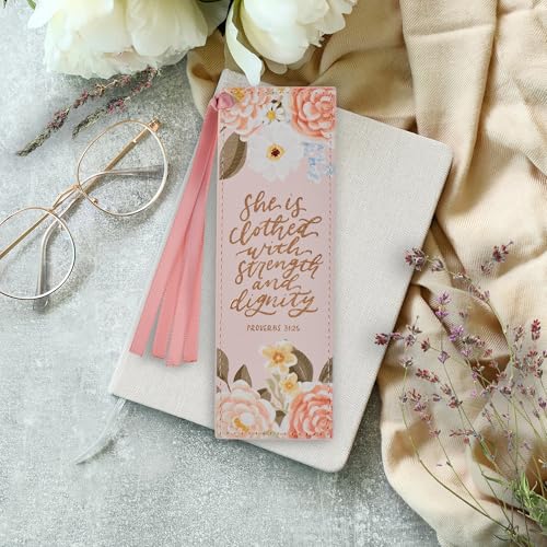 Image of Christian Art Gifts Premium Faux Leather Bookmark: Strength & Dignity