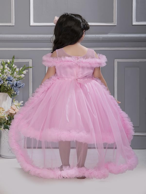 Image of Ministitch Kids Girls Barbi Tail Look Sequence Yoke Net Off Shoulder Party Bithday wear Frock and Dresses