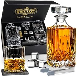 Lámparas Con Botellas De Whisky Whisiskey - Decantador de Whisky - Jarra de Whisky - Classic - 800ml - Regalo Hombre - Cubitos Hielo Reutilizables - Regalos Originales para Hombres - 2 Vasos de Whisky, 4 Piedras de Whisky, Posavasos