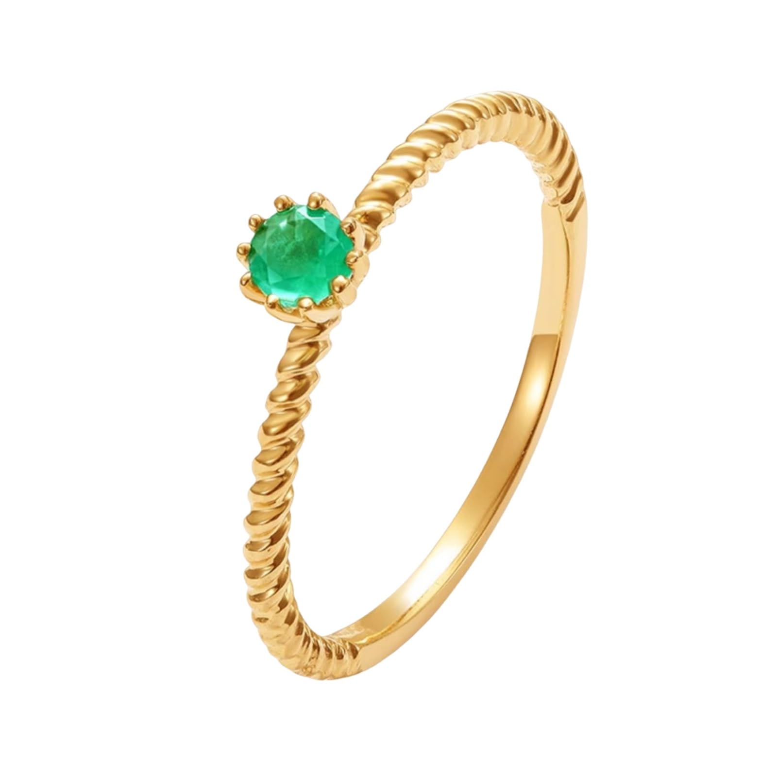 Ringe Gold Frauen 750 Dünn mit rundem Smaragd, Eheringe 750 Gold für Sie Größe 47 (15.0)-65 (20.7)| Gelbgold | Trendiger Modeschmuck für Jahrestag