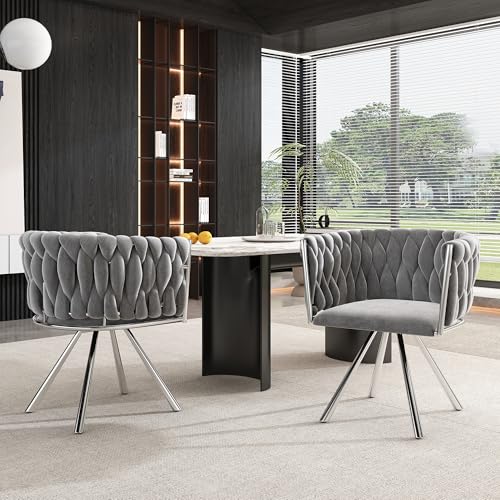 ModernLuxe Drehstuhl Samt Esszimmerstuhl Moderner Polsterstuhl 2er Set,mit 360°-Funktion,mit Metallgestel,ergonomischer Stuhl für Esszimmer, Wohnzimmer & Schlafzimmer, Grau + Silber ModernLuxe Drehstuhl Samt Esszimmerstuhl Moderner Polsterstuhl 2er Set,mit 360°-Funktion,mit Metallgestel,ergonomischer Stuhl für Esszimmer, Wohnzimmer & Schlafzimmer, Grau + Silber