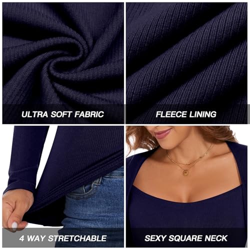 Soneven Square Neck Thermal Shirts for Women Base Layer Ultra Soft Fleece Lined Underwear for Winter2