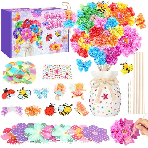 Aragallant 16 Piezas Kit De Manualidades De Flores Para Niños - Con Jarrón & 8 Flores & 2 Mariposas & 2 Duendes & 2 Abejas & 2 Insectos, Juguetes para Niña 3 4 5 6 7 Años, Bricolaje Artesanía Activid