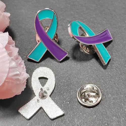 50Pcs Suicide Prevention Awareness Pins Purple & Teal Ribbon enamel Lapel Brooches Hope Pin3