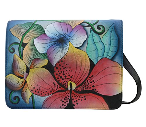 Anna by Anuschka Women's Genuine Leather Medium Saddle Handbag | Hand Painted Original Artwork | Zip-Top Crossbody