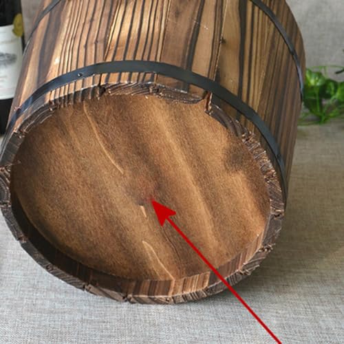 Image of Healeved Wooden Round Barrel Flower Pot Planter with Breathable Bottom Hole for Home Office Garden Decor 7.08X5.9 Inches