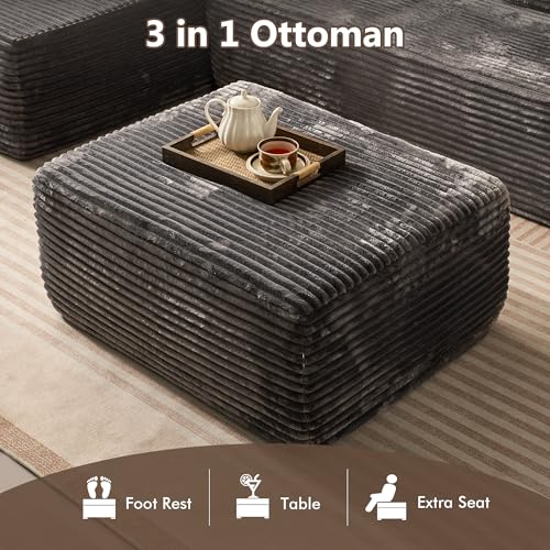Image of HOOOWOOO Cloud Sectional Couch for Living Room,Modular Sectional Sofa No Assembly,Matching Plush Corduroy Ottoman(Gray)
