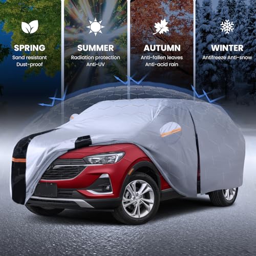 Image of Multi-Layer Car Cover Custom Fit for Buick Encore GX(20192026), 100% Waterproof All Weather for Automobiles, Gift with Towel, Heavy Duty Car Covers for Rain Sun UV Protection with Door Zipper