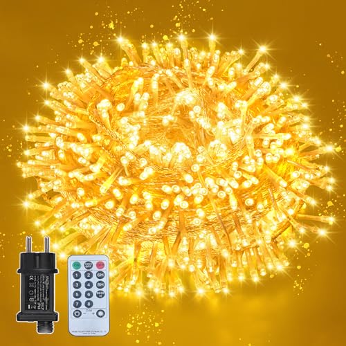 taiyongkang Warmweiße LED Lichterkette 12m 100 LEDs Mit 5 Meter Stromkabel – Fernbedienung & Timer-Funktion, Für Innen & Außen, 8 Blinkmodi,...