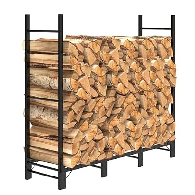 C-Hopetree 4Ft Outdoor Indoor Firewood Rack, Adjustable Metal Log Holder for Fireplace, Heavy Duty Wood Pile Storage Organizer Stacker Stand, Black