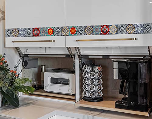 Image of WallDesign Mosaic Tile Sticker - 30 Self-Adhesive Tiles for Decoration of Kitchen, Bathroom, Furniture, Door, Floor - 4 in X 10 Ft Durable Vinyl Film