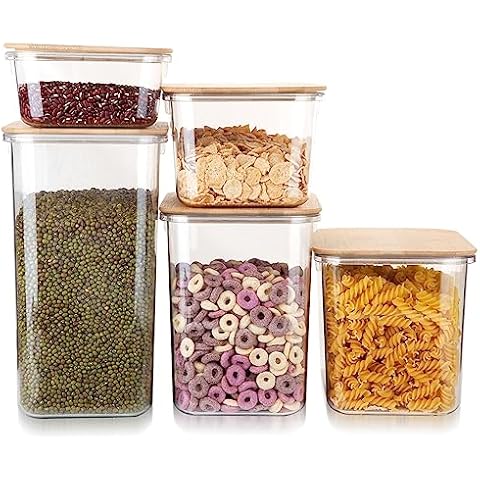 ROQILA Large Capacity Plastic Food Storage Containers with Bamboo Lid - Moisture-proof Sealing Box Jars with Wooden Lids for Kitchen Storage (128 OZ - L) Cover