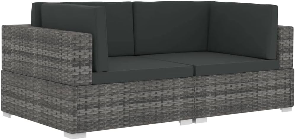 Patio Loveseat, 10.8x10.8x9.8 in Gray PE Rattan Corner Sofa, Steel Frame, Dark Gray Cushions, Adjustable Feet for Balcony/Garden