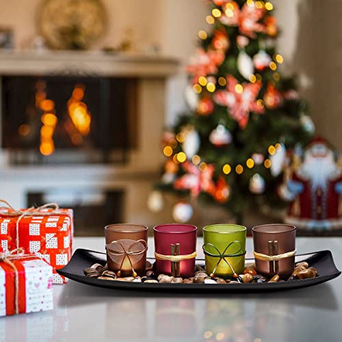 Lamorgift QW-0604 Candle Centerpiece For Coffee Table Decor- 4 Pcs Votive Candle Holder/Tealights Holder With Tray & Rocks For Living Room thumb #7
