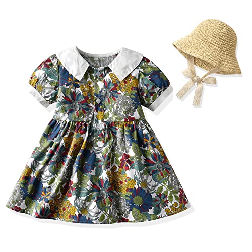 Vestido infantil infantil para bebês meninas primavera verão algodão floral manga curta vestido prin