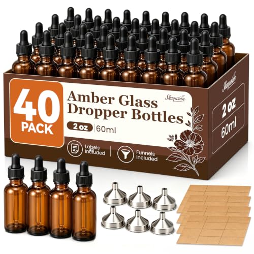 2 oz Amber Glass Dropper Bottles, 40 Pack