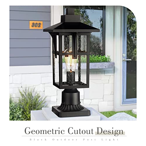 Zeyu Modern Exterior Post Light, Outdoor Pole Lantern Pillar Light Fixture With Seeded Glass Shade, Black Finish, Zx1P Bk #TOP3
