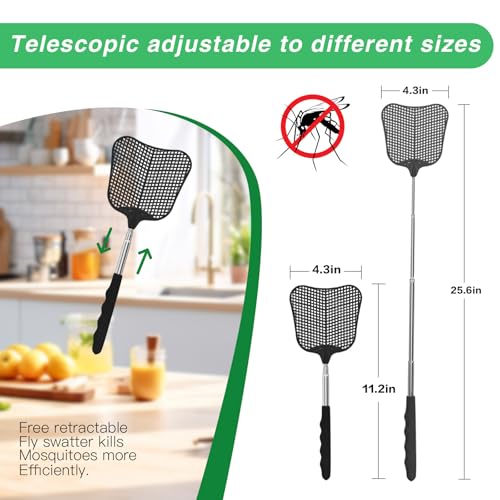 MYSTICHOME Fly Swatter 4 Pack, Durable Heavy Duty Plastic Fly Swatters, Stainless Steel Telescopic FlySwatter for Indoors/Outdoor/Kitchen/Garden (4 PCS Black) - Thumbnail 4