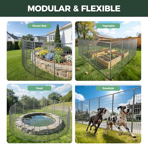 Image of FXW Garden Fence Outdoor for the Yard - 50in(H) x 41.7ft(L) Heavy Duty Metal Animal Barrier for Dog, No Dig Decorative Dog Fence, 16 Panels, Silver